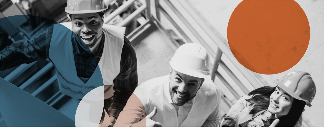 Banner image of three smiling individuals dressed in work safety attire