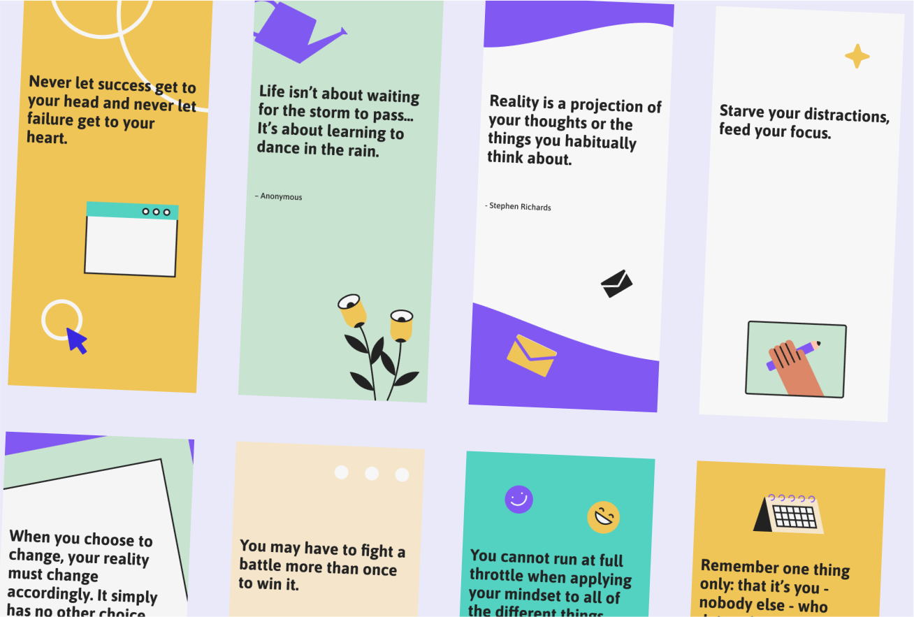 Collage of screenshots of quotes in the Hugr App
