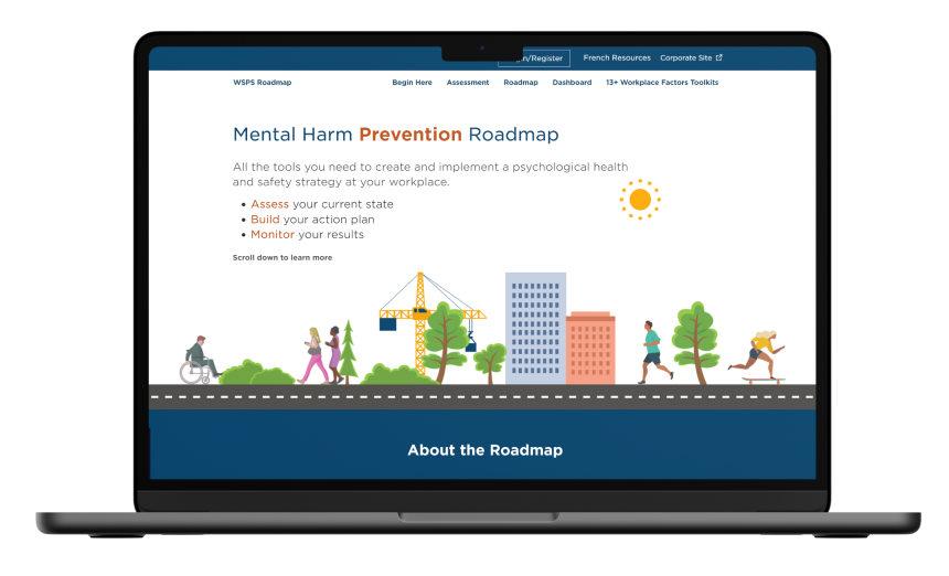 A screenshot of the Mental Health Roadmap website's homepage on a laptop