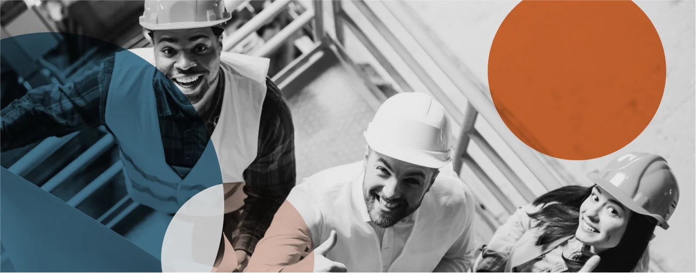 Banner image of three smiling individuals dressed in work safety attire